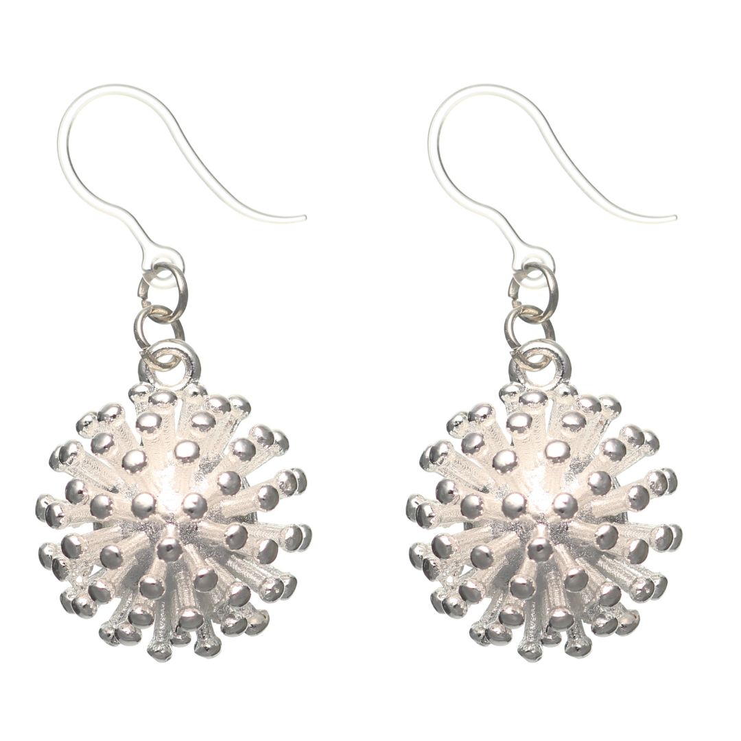 Silver Dandelion Dangles Hypoallergenic Earrings for Sensitive Ears Made with Plastic Posts