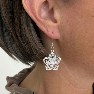 Silver Decorative Flower Dangles Hypoallergenic Earrings for Sensitive Ears with Plastic Posts