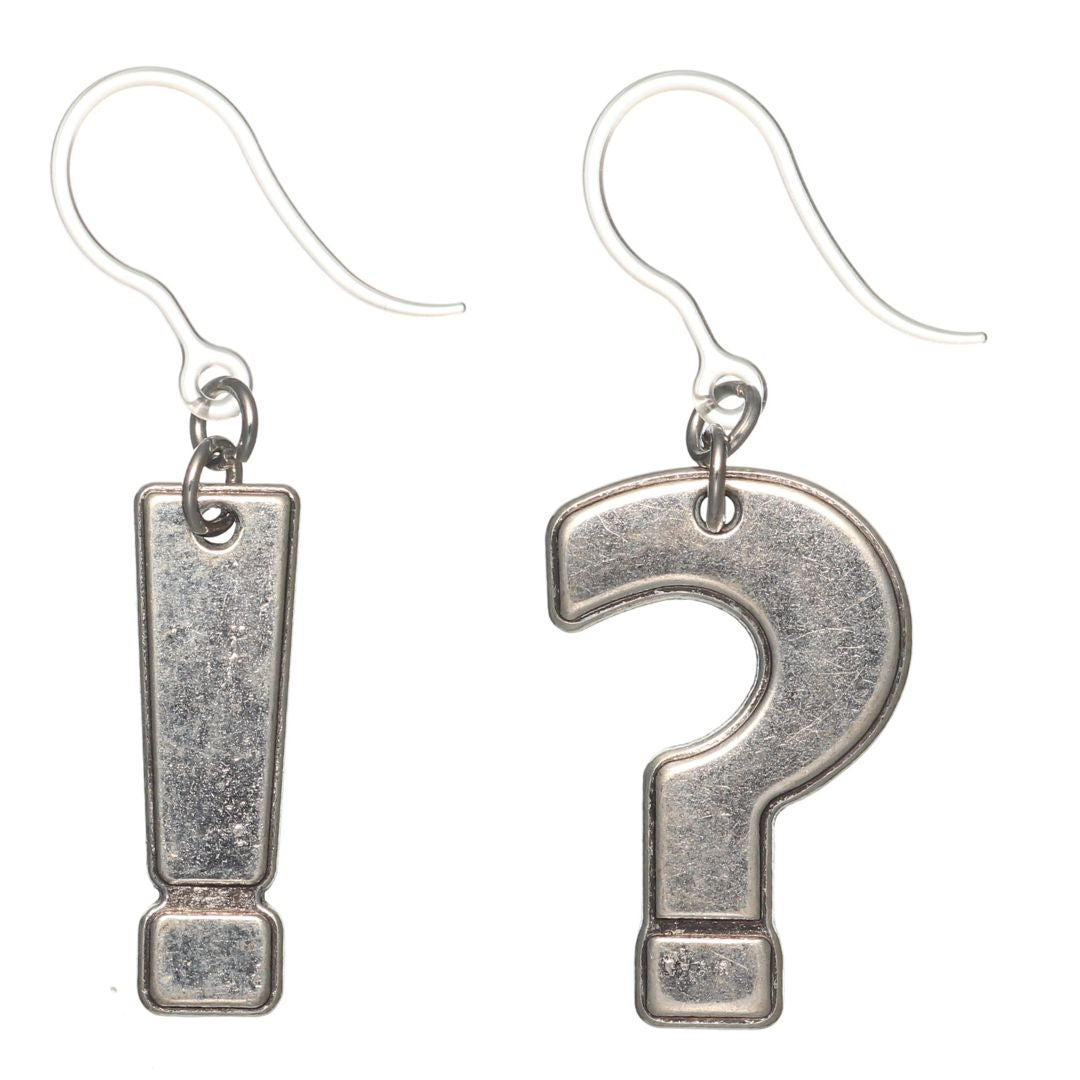 Silver Punctuation Dangles Hypoallergenic Earrings for Sensitive Ears Made with Plastic Posts