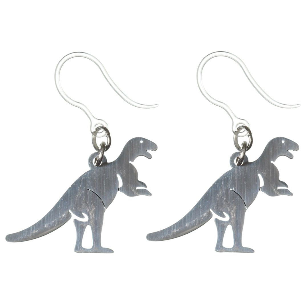 Metallic T-Rex Dangles Hypoallergenic Earrings for Sensitive Ears Made with Plastic Posts