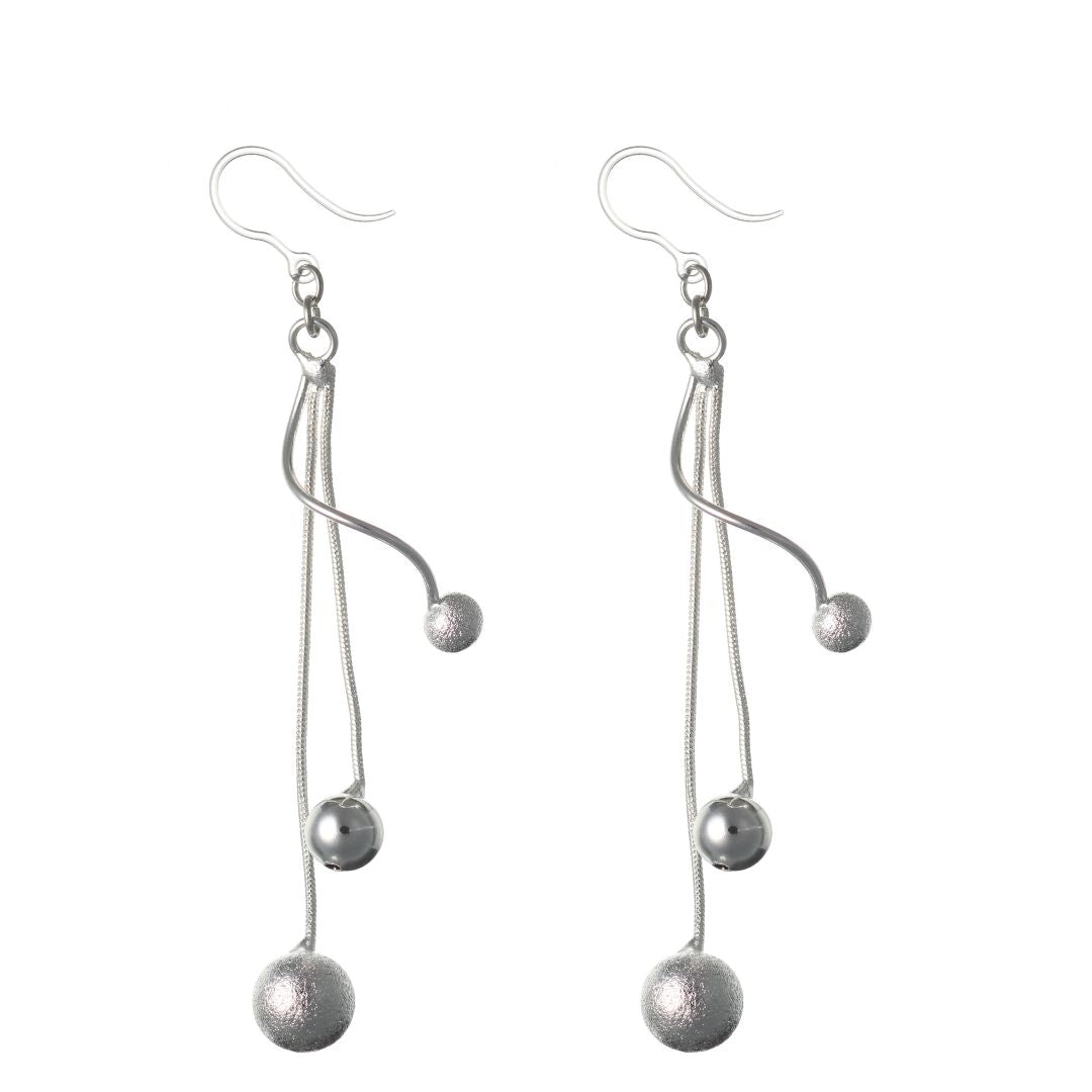 Spiral Silver Rope Balls Earrings (Dangles)