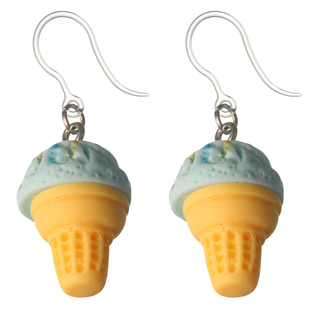 Sprinkle Ice Cream Cone Dangles Hypoallergenic Earrings for Sensitive Ears Made with Plastic Posts