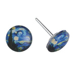 Glass Van Gogh Button Earrings (Studs) - Starry Night 10mm