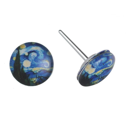 Glass Van Gogh Button Earrings (Studs) - Starry Night 10mm