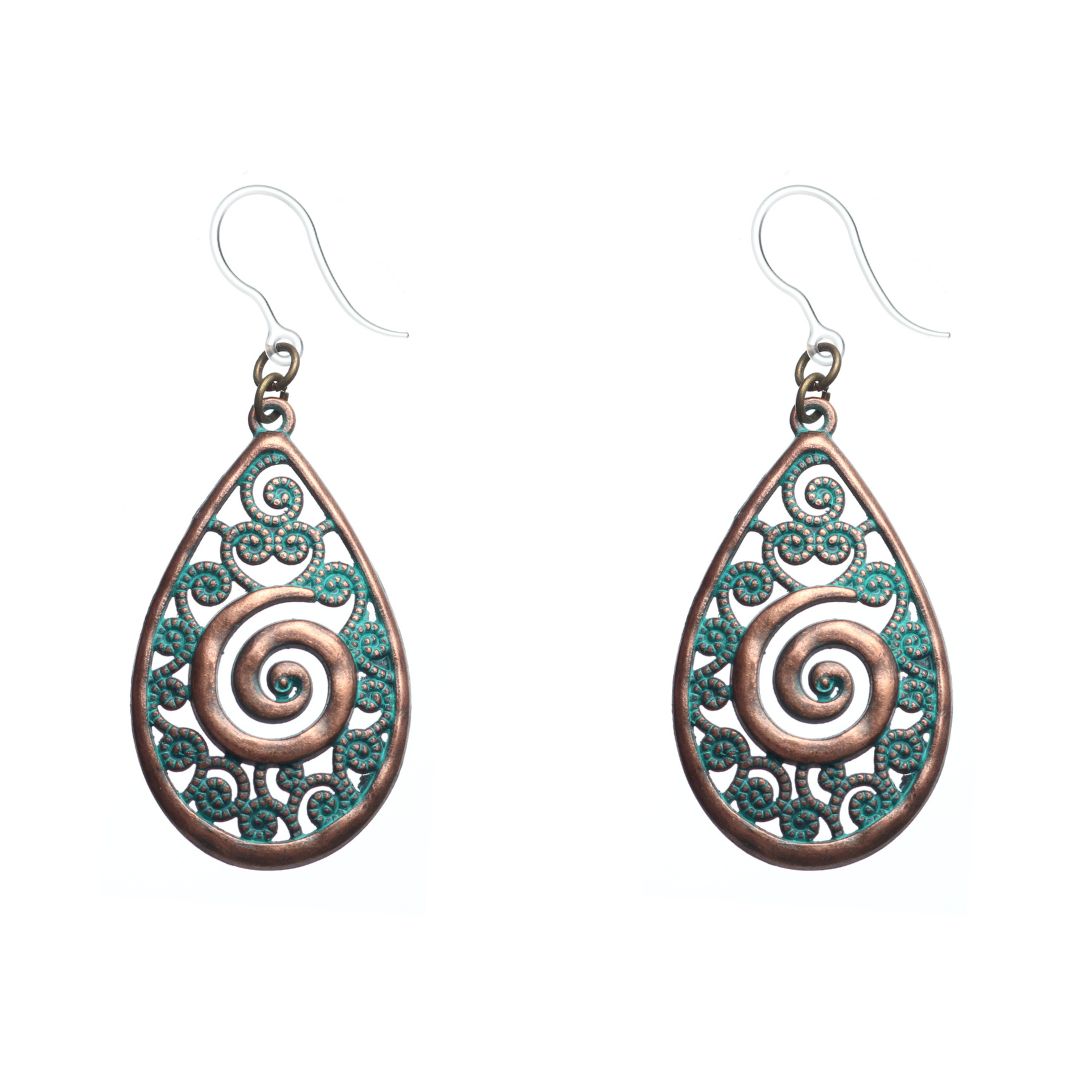 Metallic Droplet Earrings (Dangles) - Copper/Turquoise