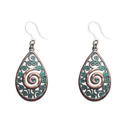 Metallic Droplet Earrings (Dangles) - Copper/Turquoise