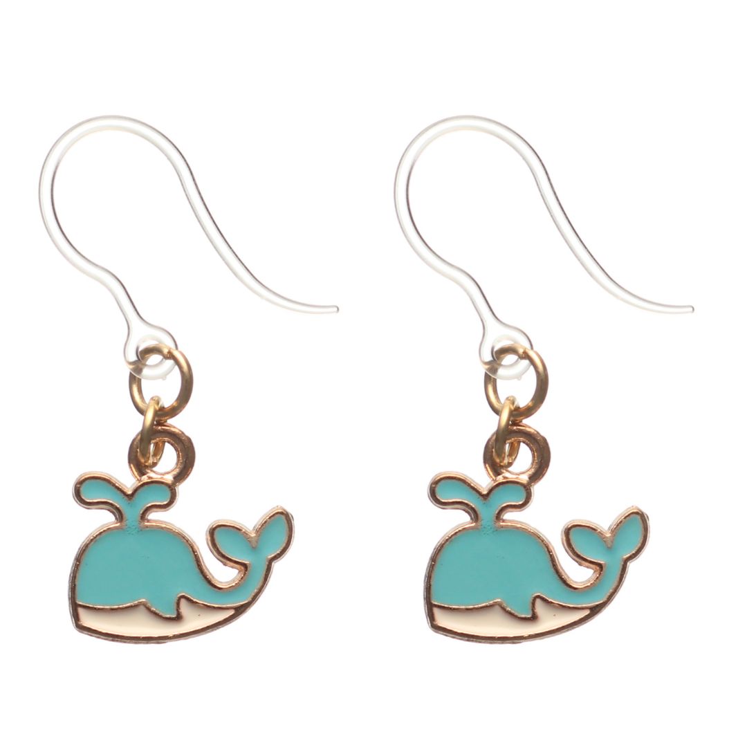 Tiny Whale Dangles Hypoallergenic Earrings for Sensitive Ears Made with Plastic Posts