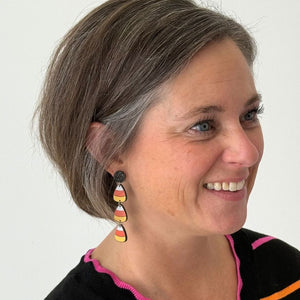 Triple Candy Corn Dangles Hypoallergenic Earrings for Sensitive Ears with Plastic Posts