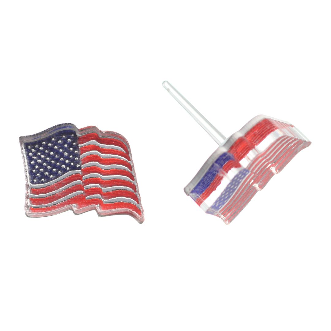 Waving American Flag Studs Hypoallergenic Earrings for Sensitive Ears Made with Plastic Posts