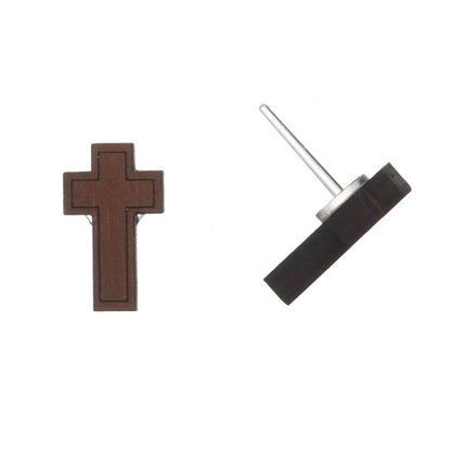 Wooden Cross Studs Hypoallergenic Earrings for Sensitive Ears Made with Plastic Posts