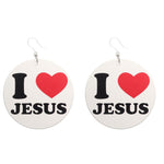Exaggerated Wooden I Love Jesus Earrings (Dangles)