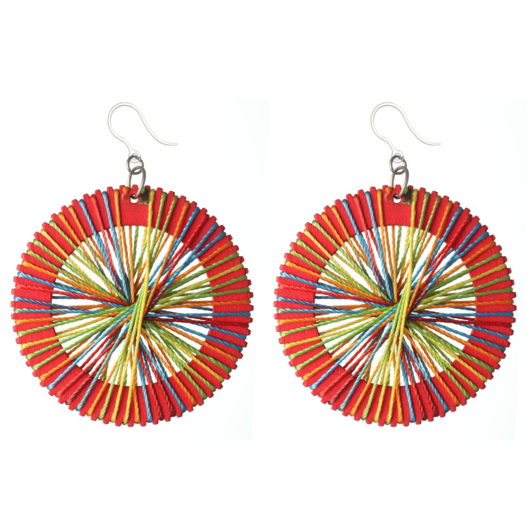 Wooden String Art Dangles Hypoallergenic Earrings for Sensitive Ears Made with Plastic Posts