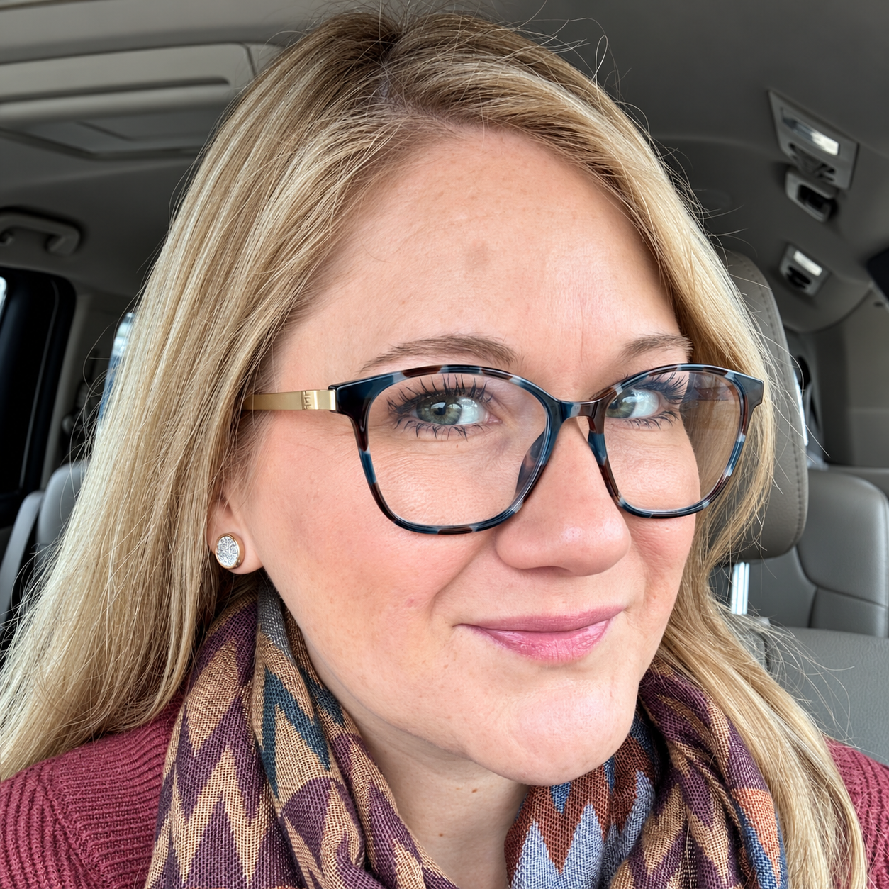 Glitter studs worn for errands & pickup