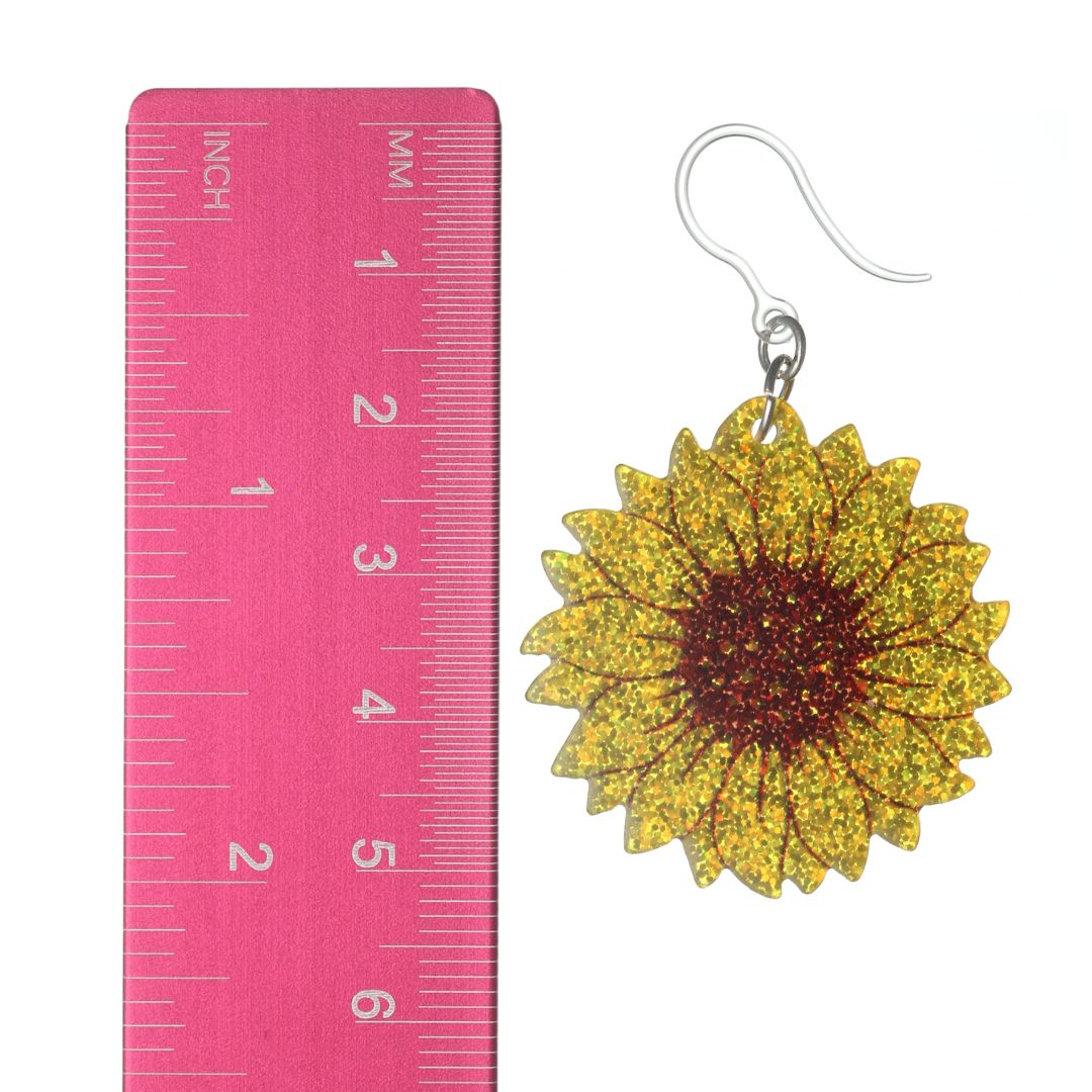 Glitter Sunflower Earrings (Dangles) - size