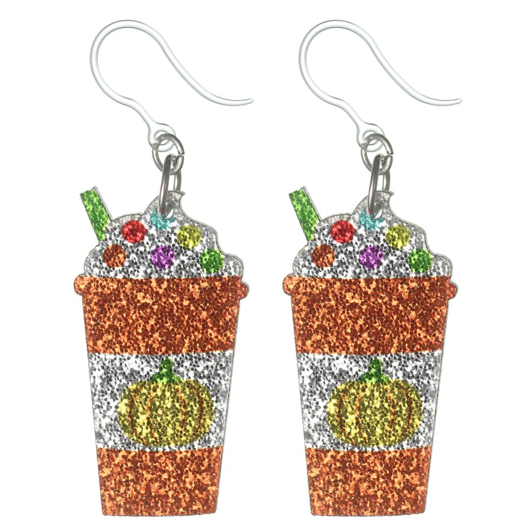 Glitter Pumpkin Spice Latte Earrings (Dangles)