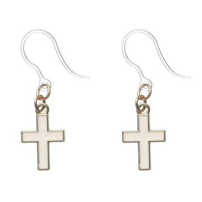 Gold Rimmed Cross Earrings (Dangles) - white