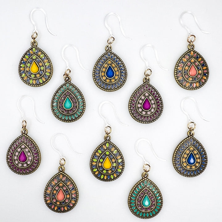 Brassy Stone Earrings (Dangles) - all colors