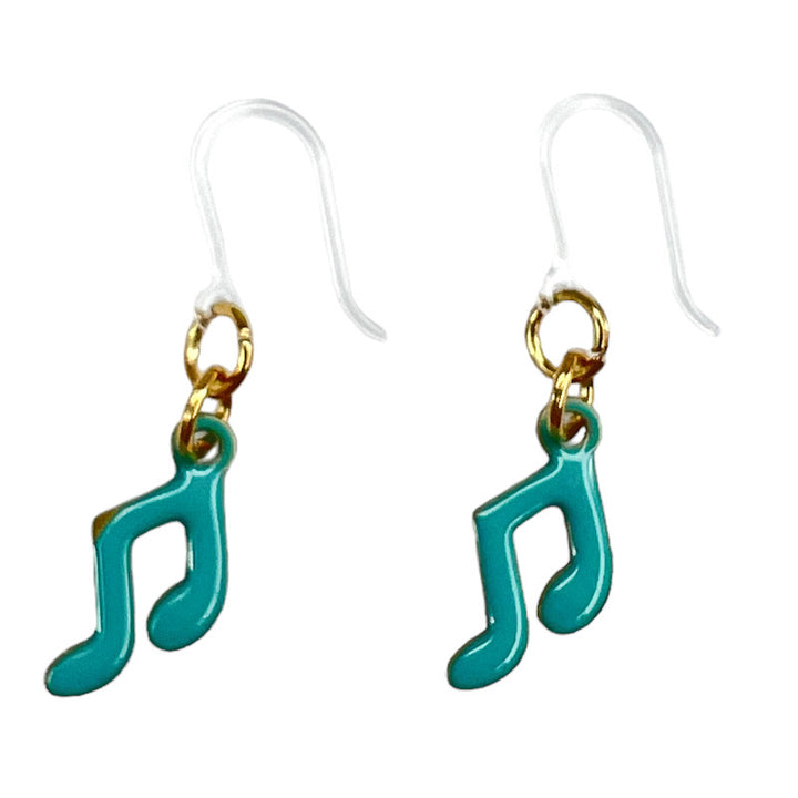 Painted Music Earrings (Dangles) - beamed eighth notes - turquoise