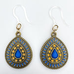 Brassy Stone Earrings (Dangles) - blue