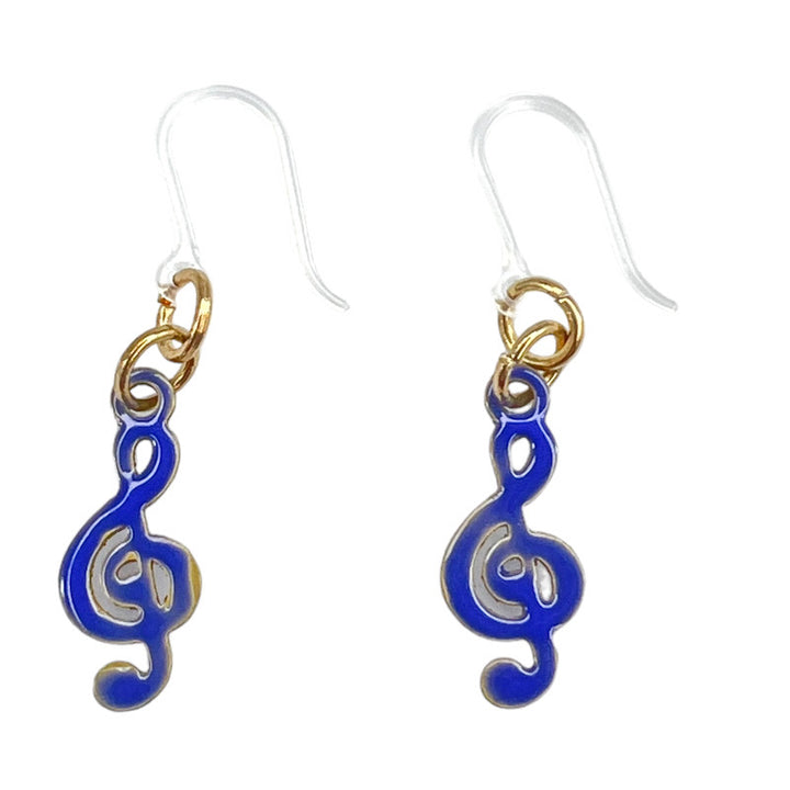 Painted Music Earrings (Dangles) - treble clef - purple