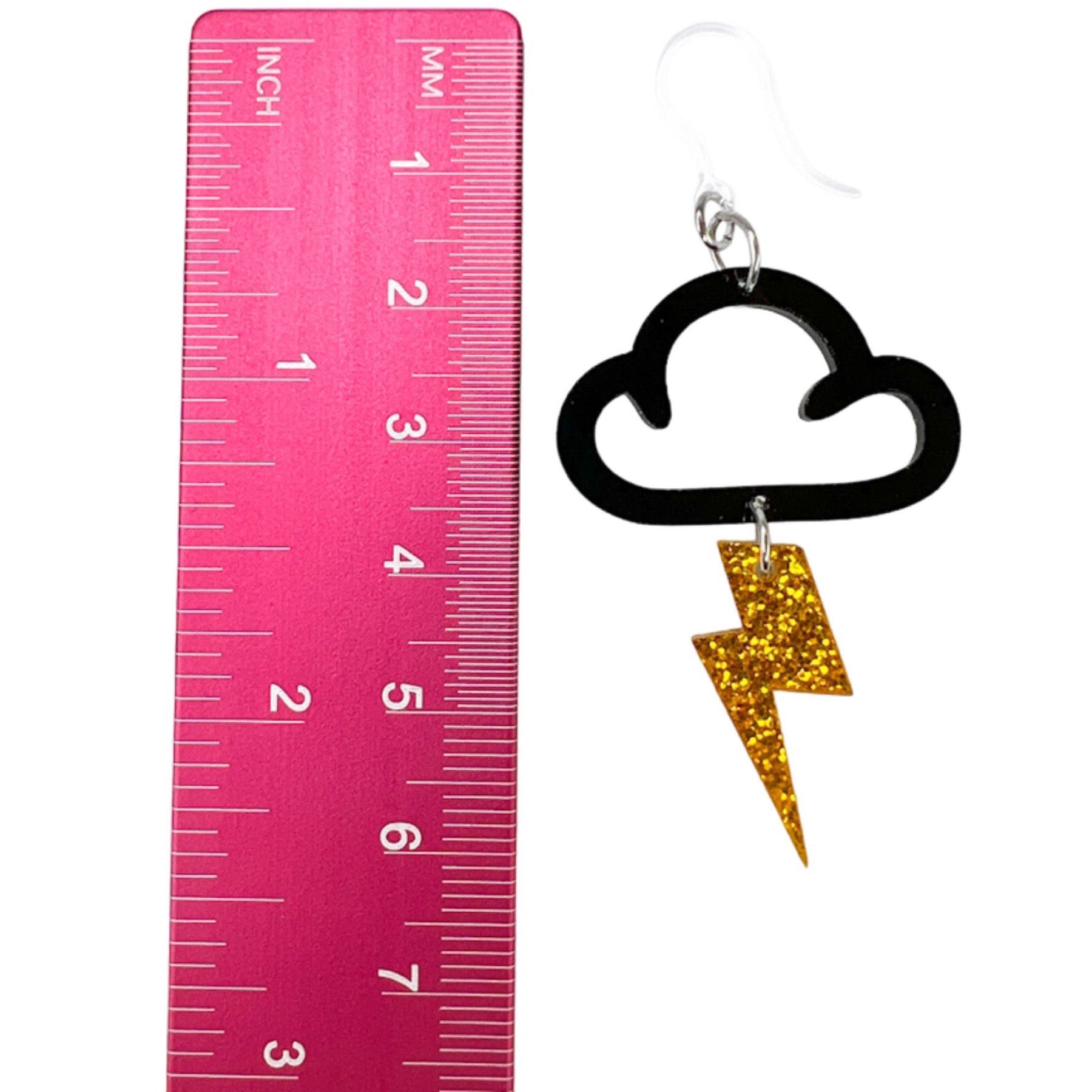 Exaggerated Lightning Cloud Earrings (Dangles) - size