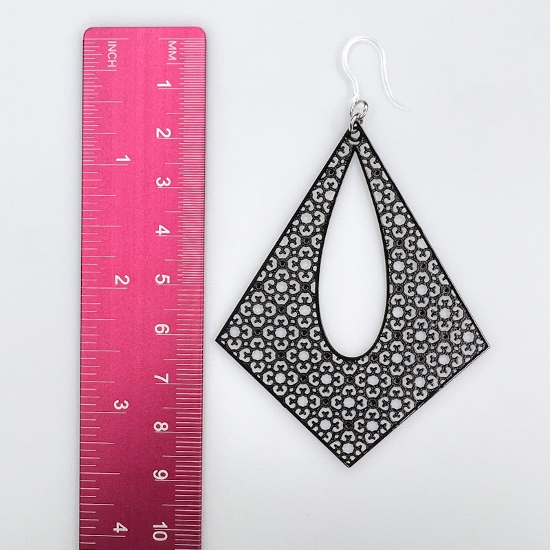 Large Textured Pyramid Earrings (Dangles) - size