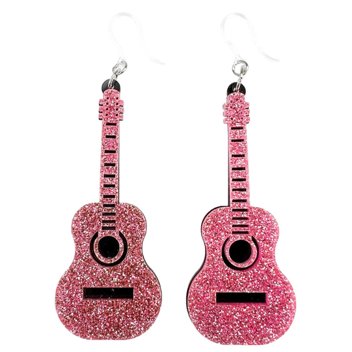 Exaggerated Guitar Earrings (Dangles) - pink