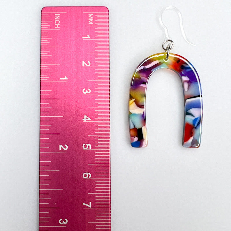 Multicolor Celluloid Arch Earrings (Dangles) - size