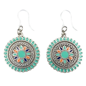 Aztec Stone Flower Earrings (Dangles) - turquoise