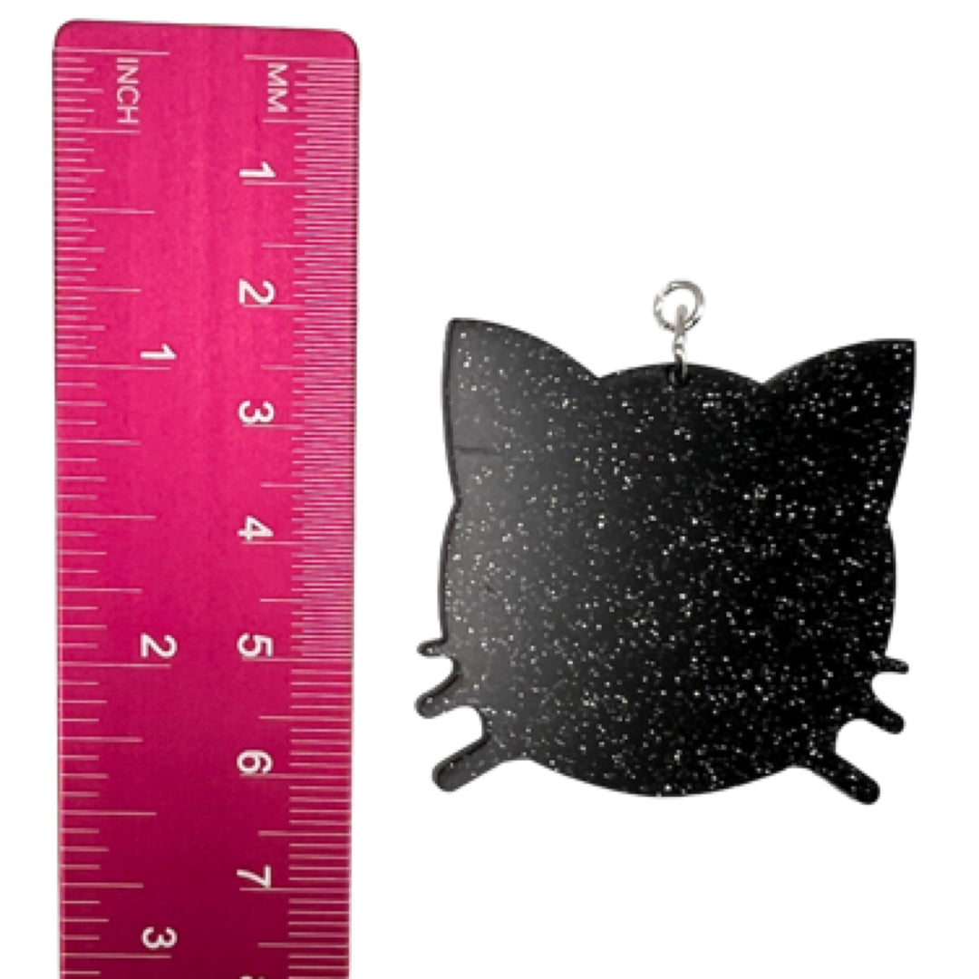 Exaggerated Glitter Cat Head Earrings (Dangles) - size