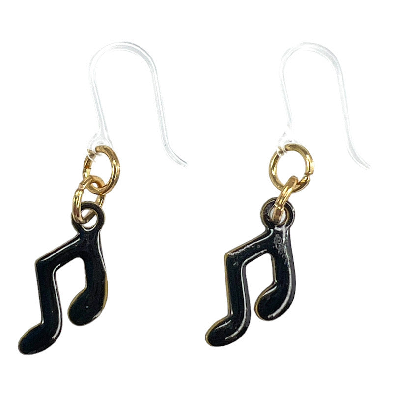 Painted Music Earrings (Dangles) - beamed eighth notes - black