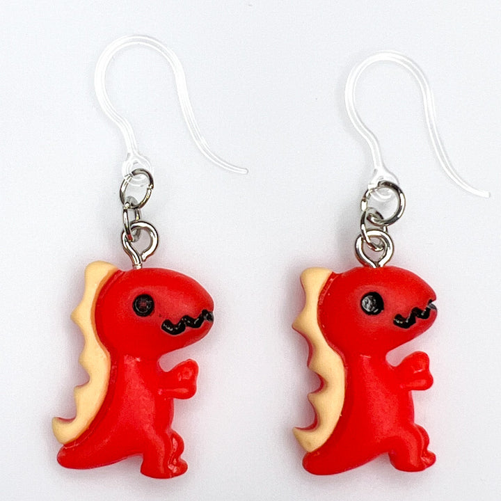 Colorful T-Rex Earrings (Dangles) - red