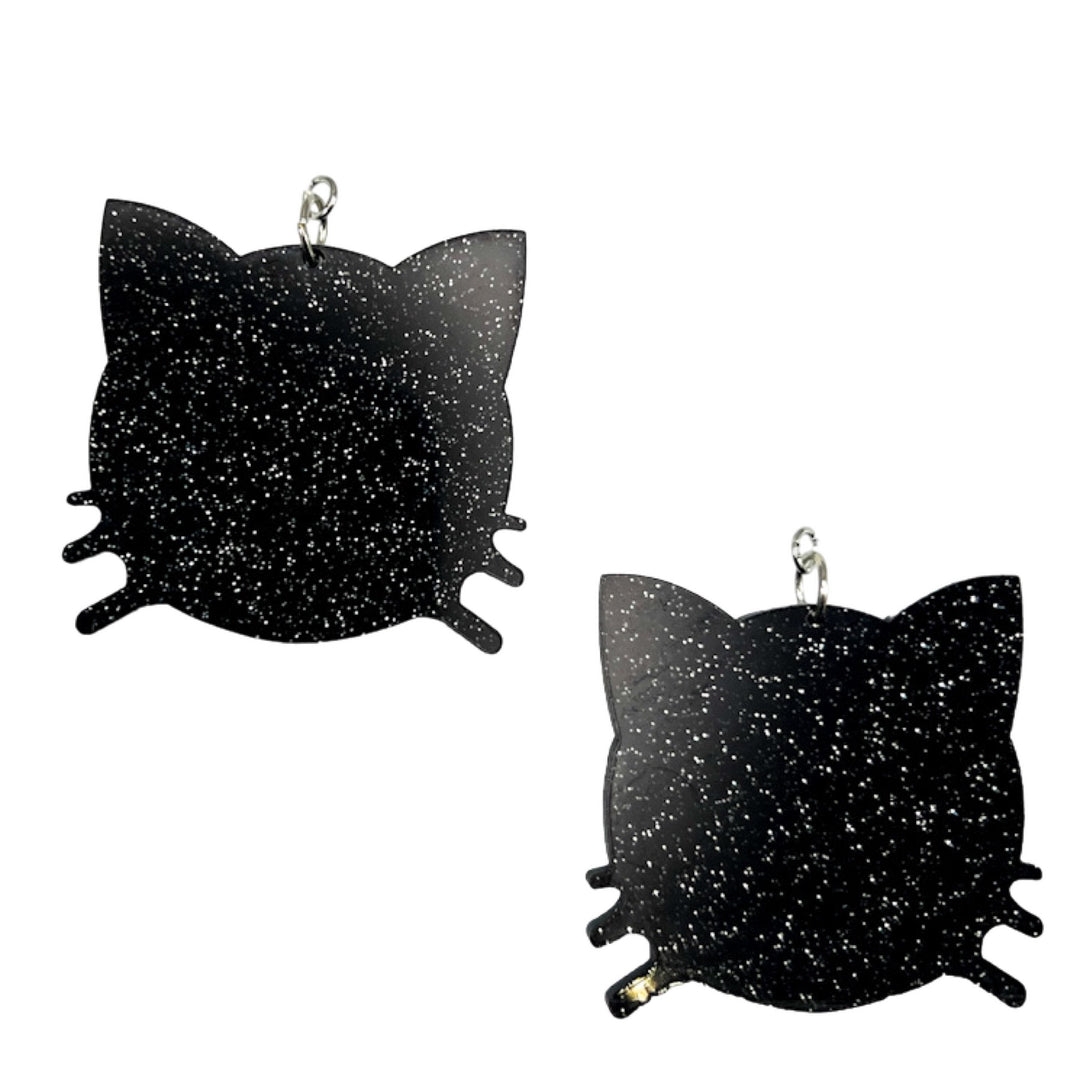 Exaggerated Glitter Cat Head Earrings (Dangles)