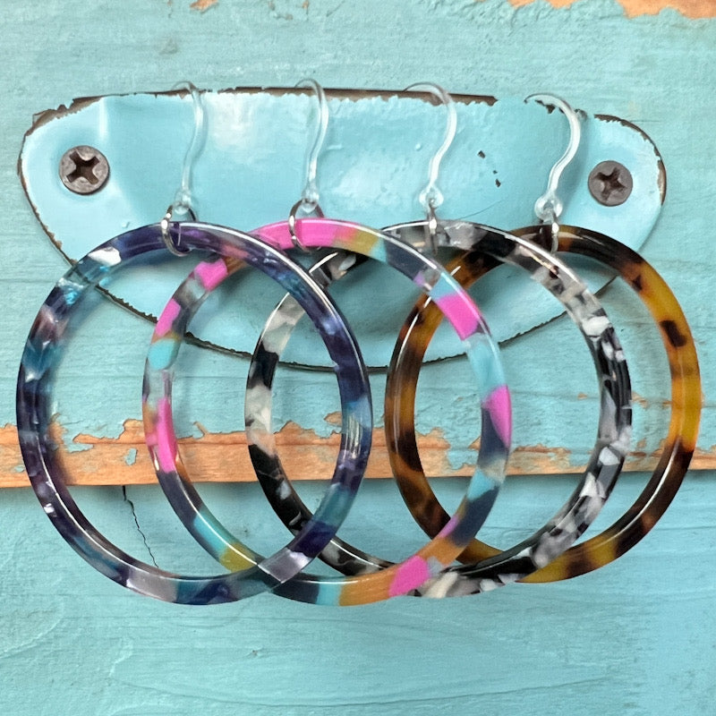 Multicolor Celluloid Hoop Earrings (Dangles) - all colors