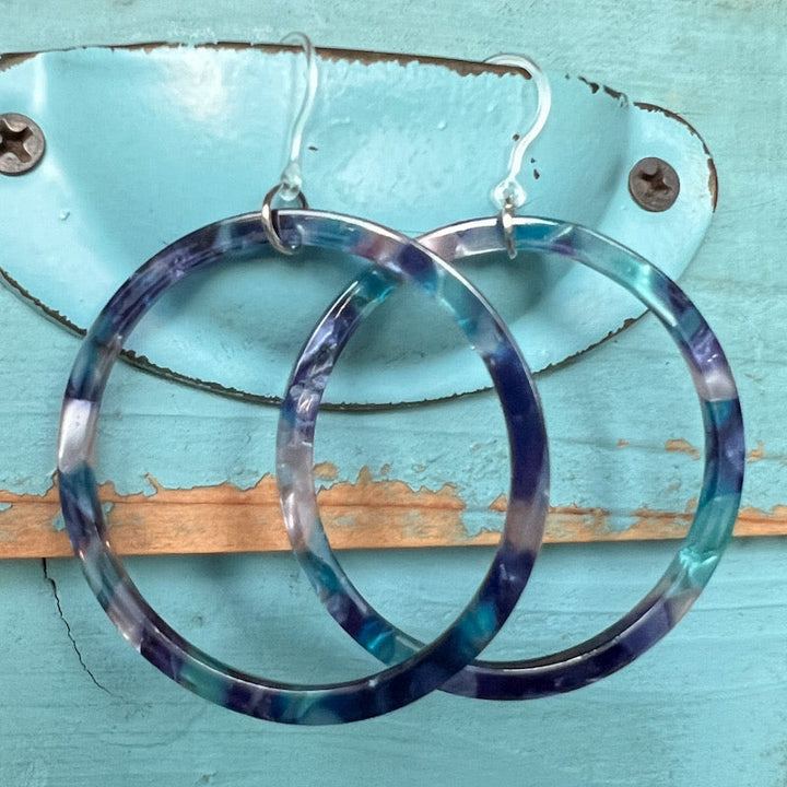 Multicolor Celluloid Hoop Earrings (Dangles) - blue