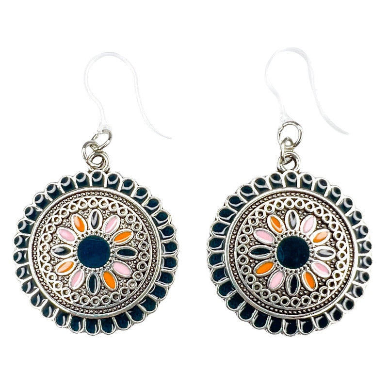 Aztec Stone Flower Earrings (Dangles) - blue