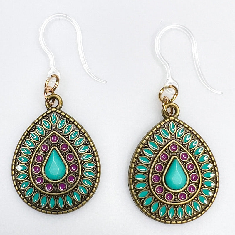 Brassy Stone Earrings (Dangles) - turquoise