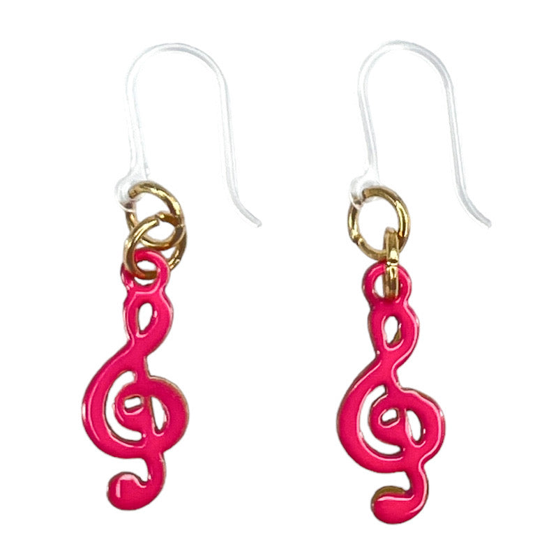Painted Music Earrings (Dangles) - treble clef - pink