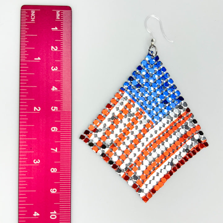 Exaggerated American Flag Earrings (Dangles) - size