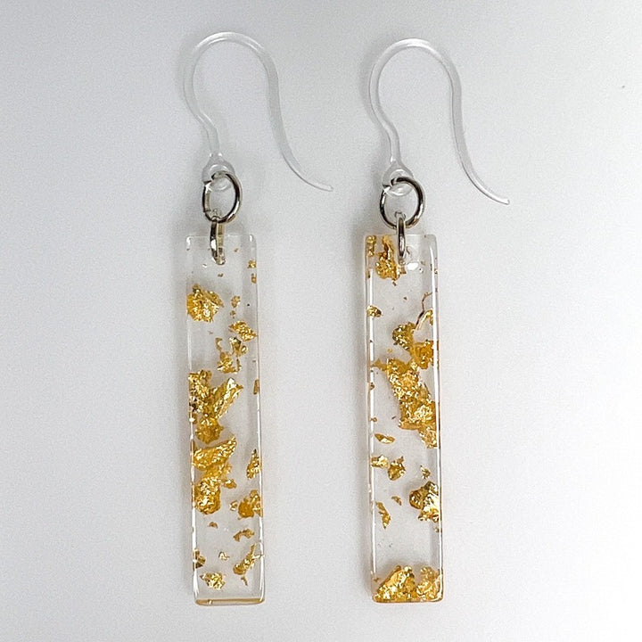 Metallic Fleck Celluloid Earrings (Dangles) - short gold