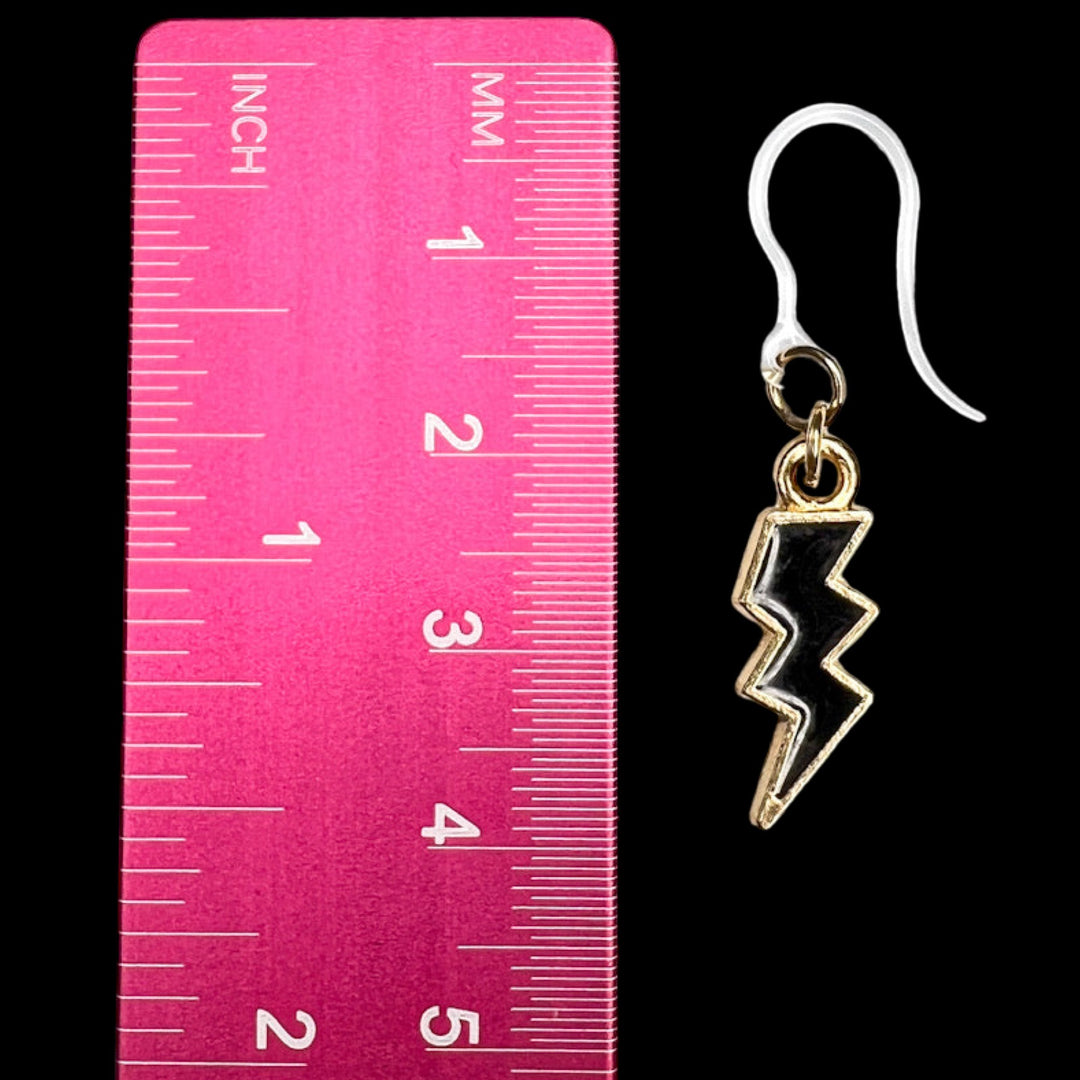 Gold Rimmed Lightning Bolt Earrings (Dangles) - size
