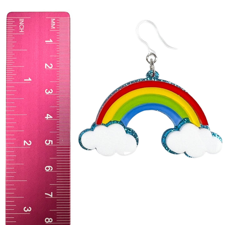 Exaggerated Rainbow Cloud Earrings (Dangles) - size