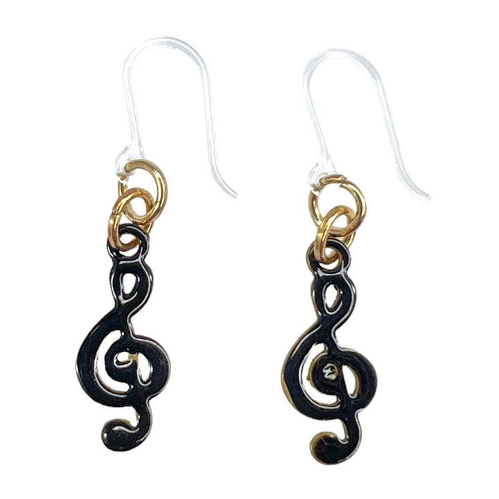 Painted Music Earrings (Dangles) - treble clef - black