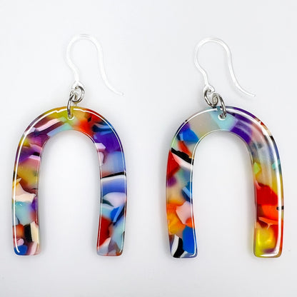Multicolor Celluloid Arch Earrings (Dangles) - bright