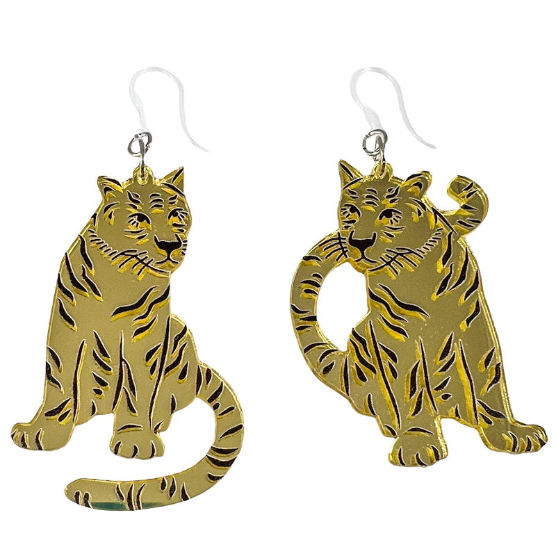 Exaggerated Gold Tiger Earrings (Dangles)