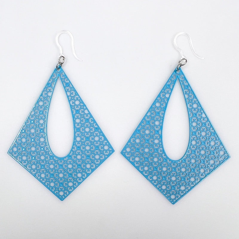 Large Textured Pyramid Earrings (Dangles) - bright blue