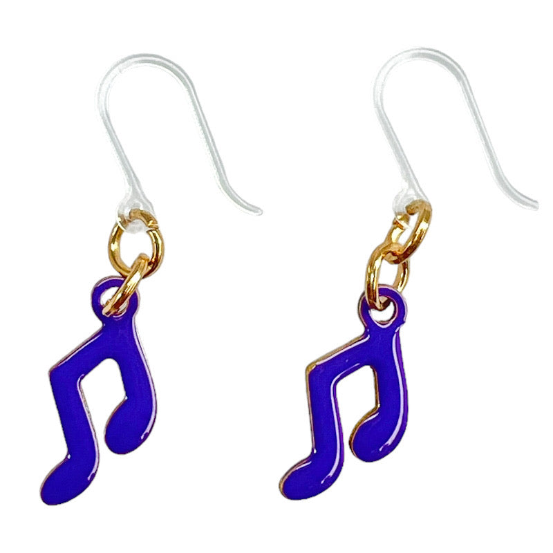 Painted Music Earrings (Dangles) - beamed eighth notes - purple