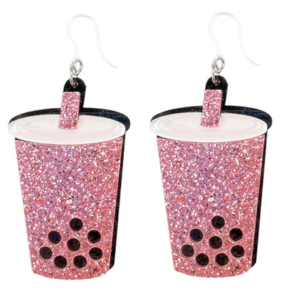 Exaggerated Boba Tea Earrings (Dangles) - pink