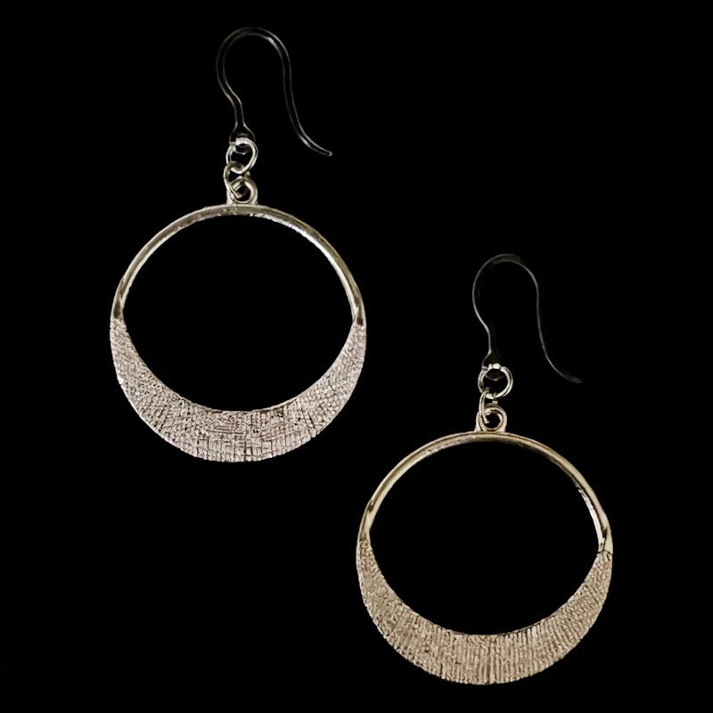 Textured Metallic Drop Earrings (Dangles) - circle silver