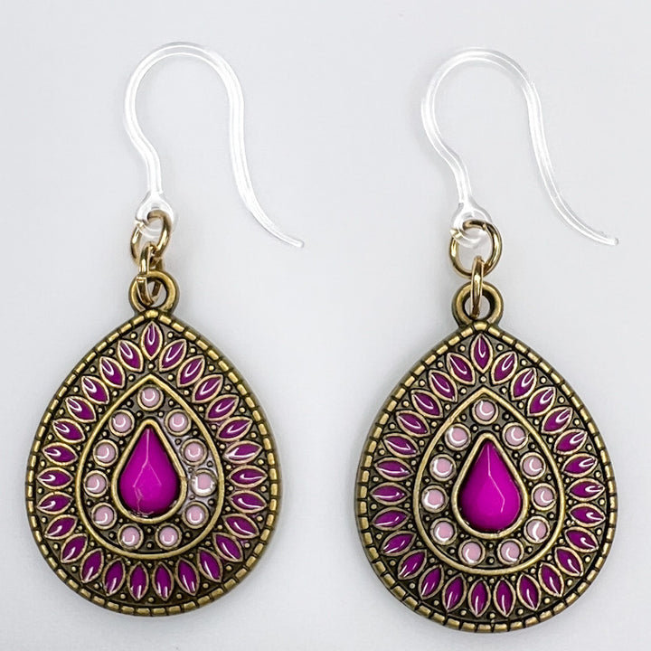 Brassy Stone Earrings (Dangles) - purple